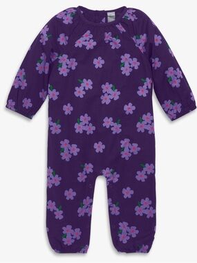 Primary Purple Floral Long-Sleeve Baby Footie